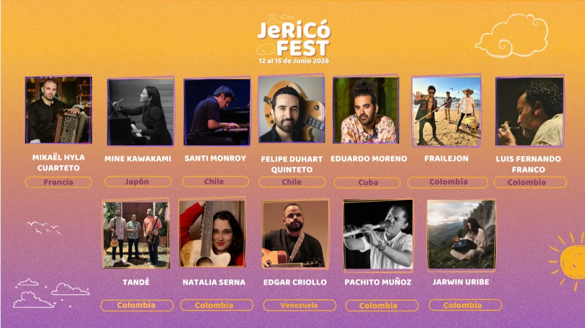Esta primera edición contará con una programación diversa que conecta el jazz, las músicas del mundo, la tradición sinfónica, el folk y las nuevas propuestas latinoamericanas, consolidando a Jericó como un nuevo epicentro cultural del país - Foto: Jericó Fest
