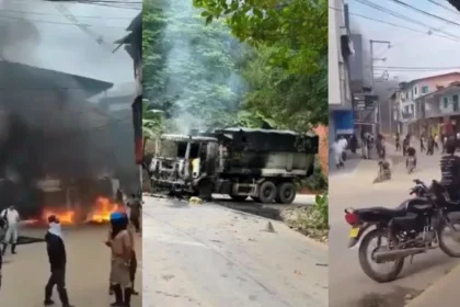 Tras el inicio del operativo comenzaron las protestas de un grupo de mineros y habitantes del municipio. Con el paso de las horas la situación escaló hasta convertirse en disturbios que incluyeron bloqueos de vías, enfrentamientos con la Fuerza Pública y la quema de vehículos oficiales - Foto: Capturas de vídeo de redes sociales